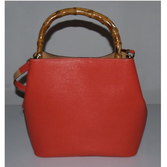 Orange Shoulder Strap Bag with Bamboo Handle - Made in Italy - Picture 7 of 11